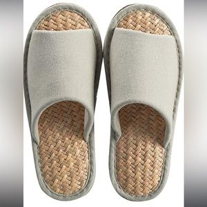 Women Mens Unisex Washable Cotton Open-Toe Home Slippers Indoor Shoes Flax